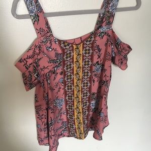 Cold shoulder pink floral shirt